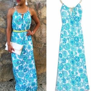Lilly Pulitzer Sea Urchin Halter Maxi Flowy Beach Vacation Dress Size XS